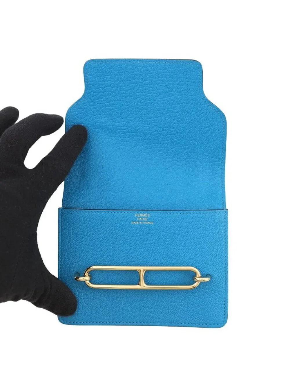 Hermes Wallet Roulis Slim Blue Frida Gold Chevre Misor